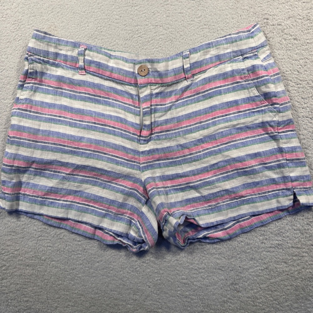 St. Tropez West 100% Linen Striped Shorts Summer‎ Beach Blue Pink Green Size 10